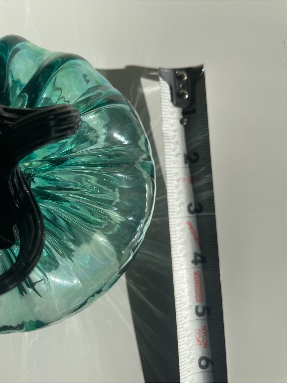 Teal Glass Pumpkin Sculpture with Dark Stem - Picture 11 of 12